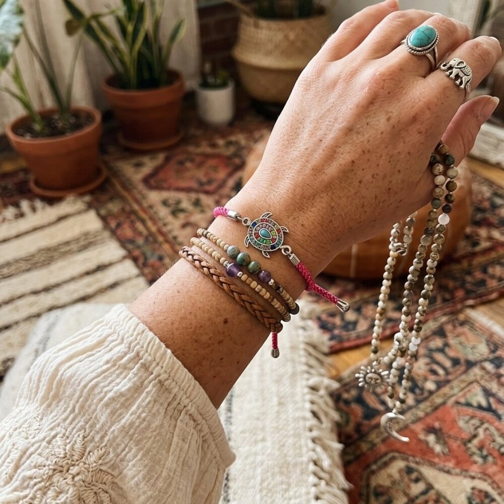 Designs by Forte Hot Pink Slide Cord Bracelet | Turtle Charm Tropical Boho